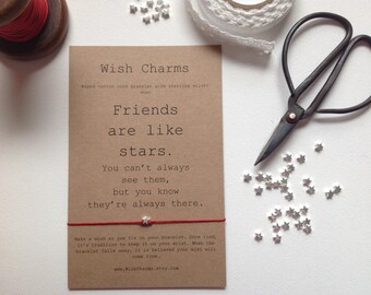 Friendship Bracelet- Sterling Silver Star- Wish Bracelet- Wishing Bracelet- Colour Choice- Inspirational Quote- Quote Card- Greeting Card