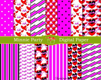 Minnie digital paper Minnie mouse party decorations minnie bow Minnie mouse ears Mickey mouse birthday party Invitation Minnie decoration