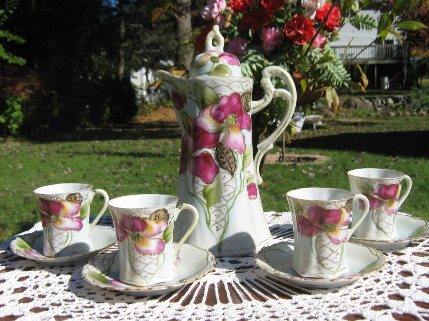 Antique hand painted Nippon chocolate set.