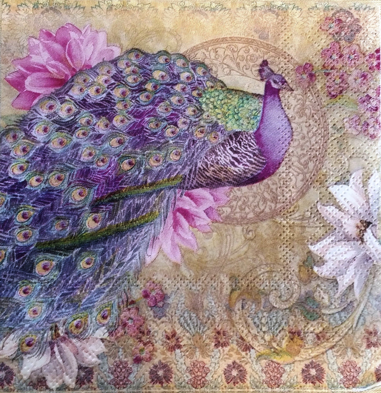 FIVE 5 Peacock Paper Cocktail Napkins for Decoupage and