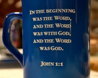 John 1:1 Engraved Ceramic Mug in English & Latin for Classical Conversations - Quantity 1