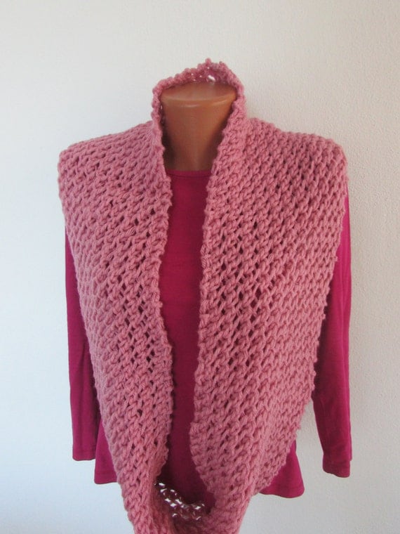 Women knit pink scarf infinity loose knit scarf by ...