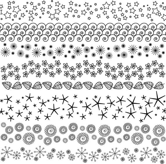 Items similar to Doodle Borders Clipart, Stars + Leaves + Snowflakes