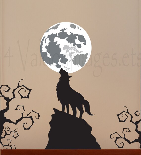 Wolf howling during a full moon wall decal vinyl by ValdonImages