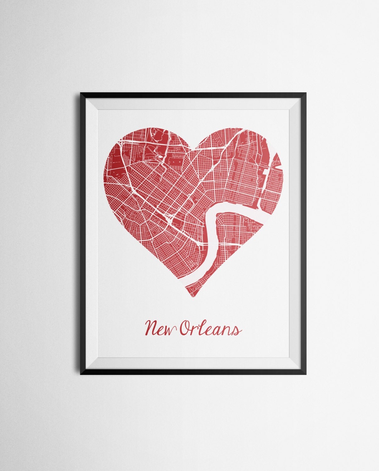 New Orleans Louisiana Heart Shape Abstract Street Map Print
