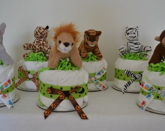 1 - 6 Jungle Safari Theme Diaper Cakes / Baby Shower centerpieces