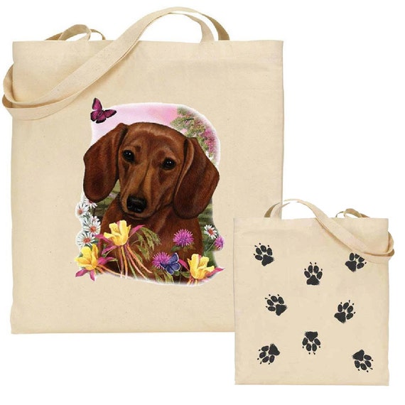 Red Dachshund tote bag personalized reusable grocery bag