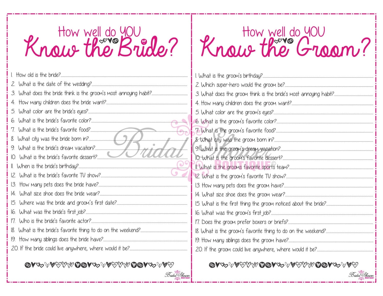 How Well Do You Know the Bride and Groom COMBO Bridal Shower