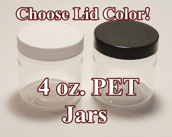 4 oz. PET Jars - SET of 10 (Clear + choice of lid color)