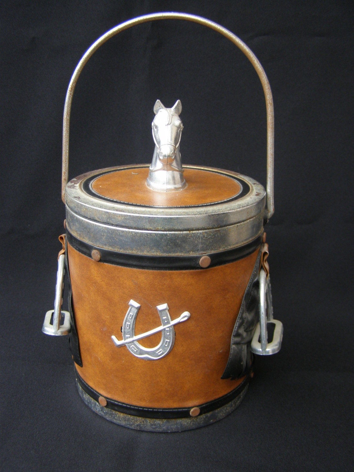 Vintage metal plastic & leather stunning Ice Bucket