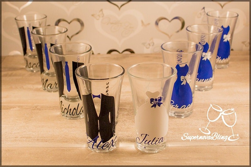 Personalised wedding shot glasses bride groom groomsmen best