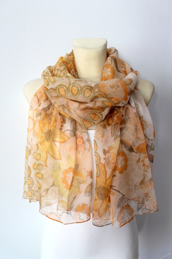 Silk Scarf Floral Silk Chiffon Scarf Sheer Silk Scarf Printed Scarf Gift Women Wife Summer Outdoors Summer Party Womens Summer Accessories