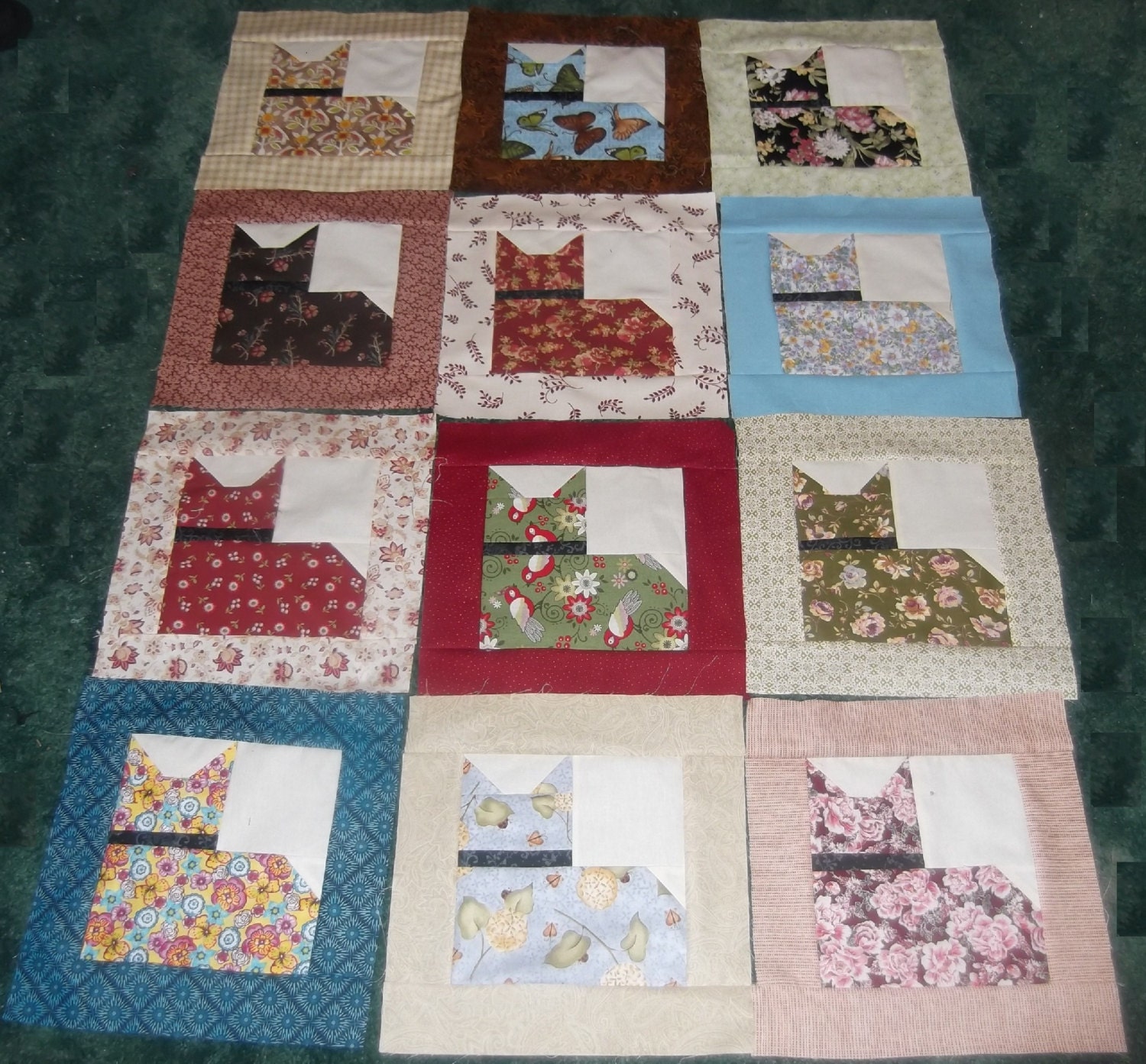 Hand Made Scrappy Cat Quilt Blocks by KountreeCreations on Etsy