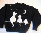 Hand knitted children's pullover with cats, jumper, jersey for 1-3 years old baby