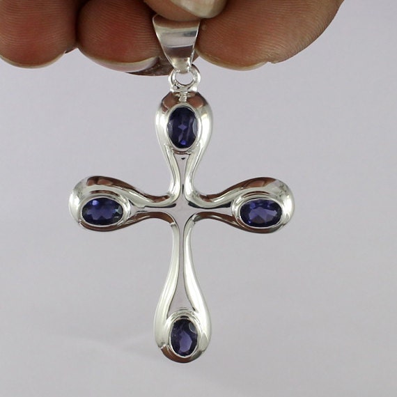 Holy Cross Shape Natural Blue Iolite by jewelrycraftsupplier