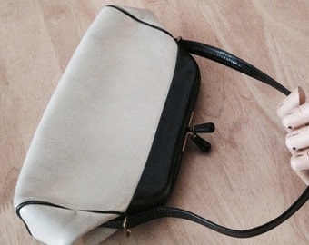 1950s Afternoon black and Cream Leather bag