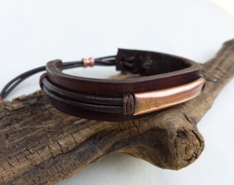 Leather and Copper Bracelet Men's Leather and Copper