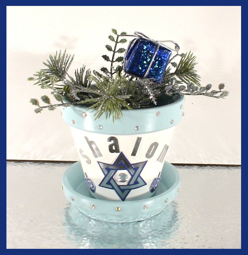 Hanukkah Flower Pot and Saucer Star of David by WhippinUpWhimsey