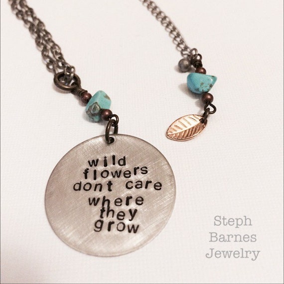 Extra long wildflowers necklace in artisan pewter with