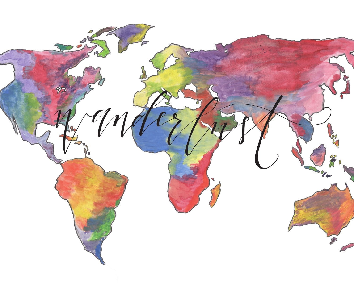 Wanderlust World Map Print Watercolor by AngelaDavidsonDesign
