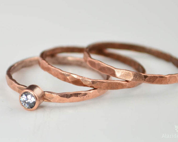 Copper CZ Diamond Ring,Classic Size, Stackable Rings, Mothers Ring, Aprils Birthstone, Copper Jewelry, CZ Diamond Ring, Pure Copper Ring