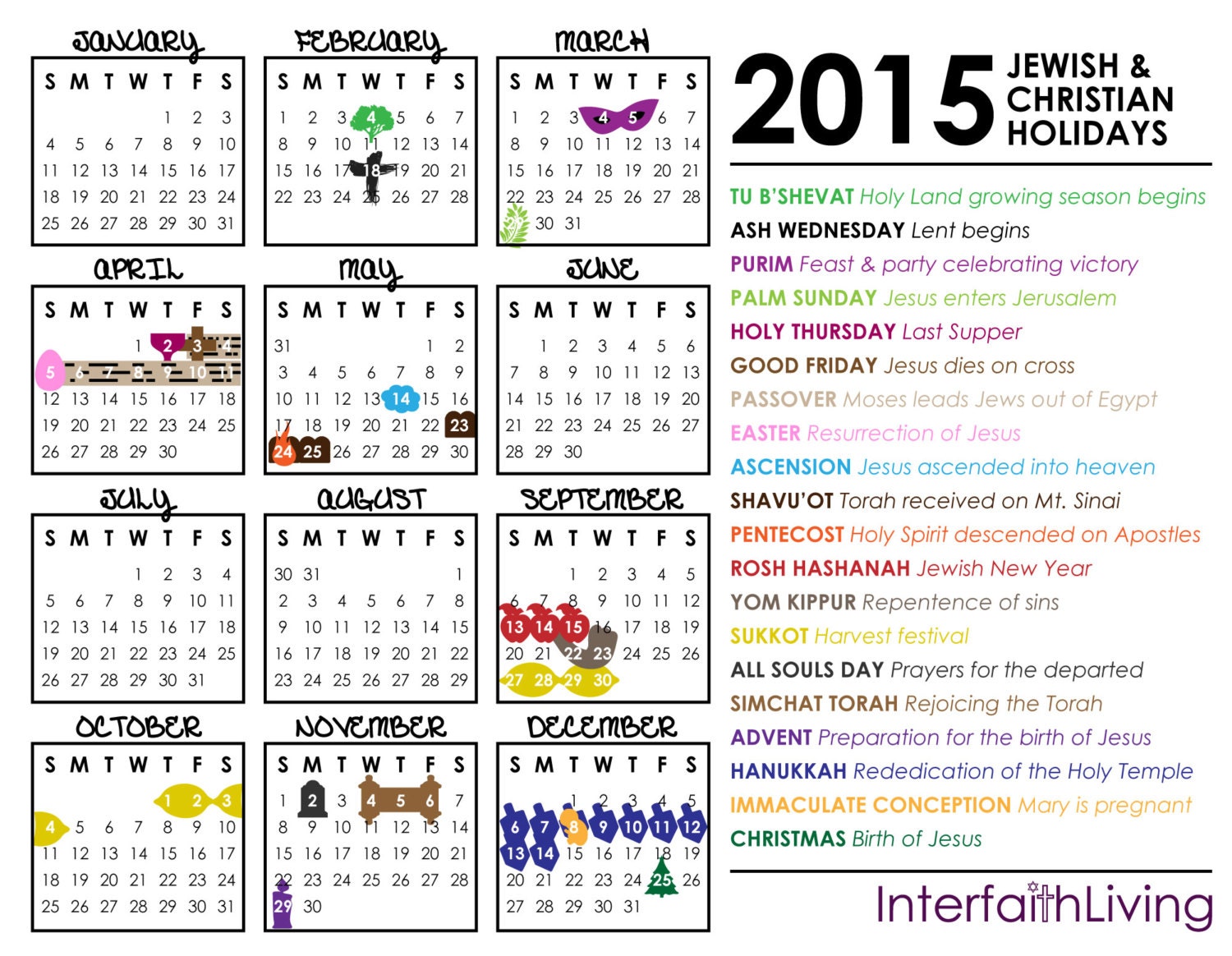 2015 Jewish & Christian Holidays Calendar by InterfaithLiving