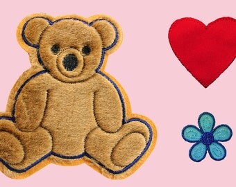 Brown Teddy Bear Red Heart Blue Flower Kaylee Firefly Costume Embroidered Sew On Patches Applique DIY Cosplay Craft Supplies JS106