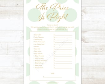 mint and gold baby shower the price is right game baby shower game mint and gold glitter the price is right - INSTANT DOWNLOAD