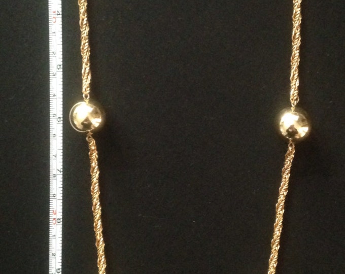 Storewide 25% Off SALE Vintage Christian Dior Signed Twisted Ball & Chain Gold Tone Designer Necklace Featuring Iconic DIOR Fashion Design