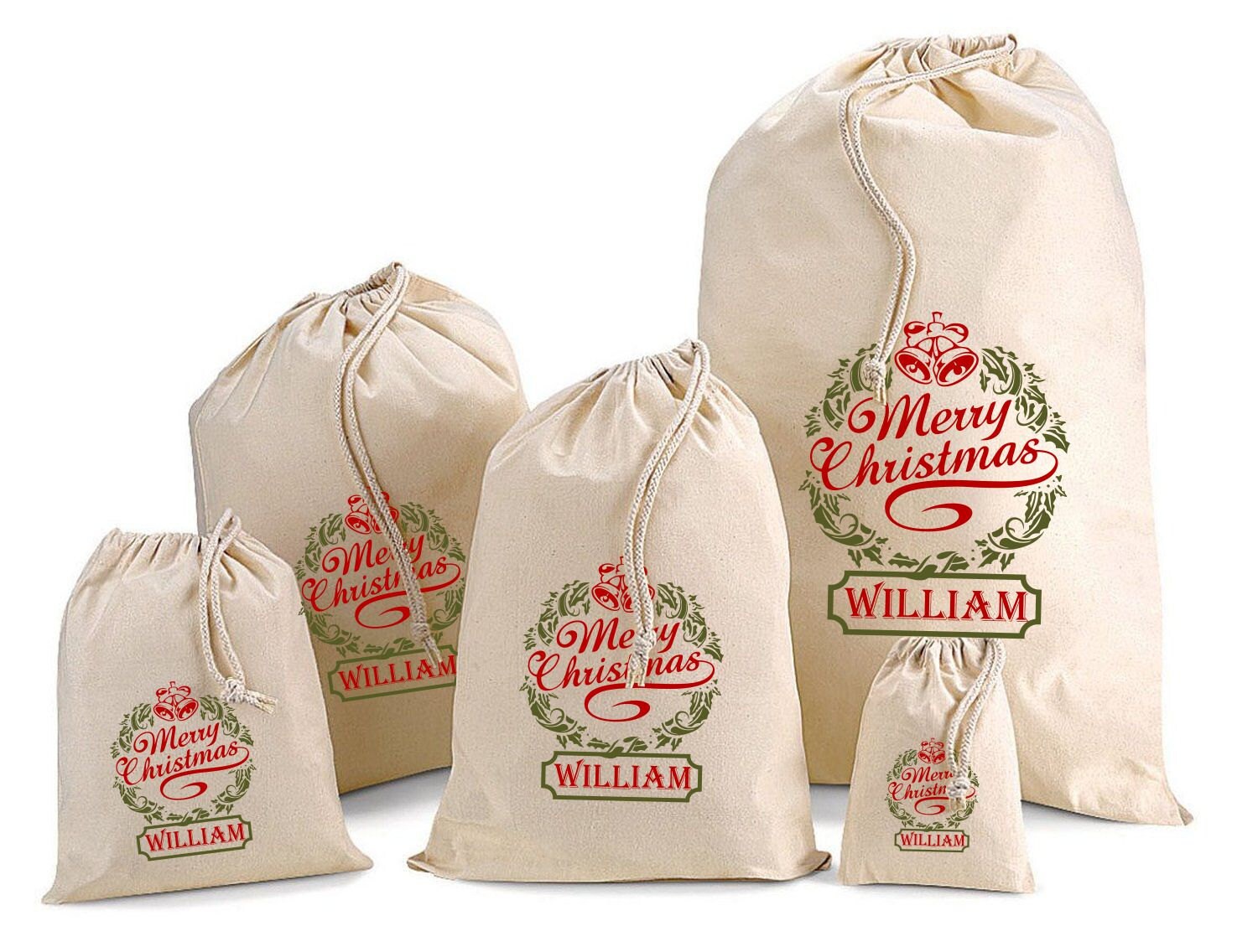 Personalised Christmas Wreath Gift Bags & Santa Sacks