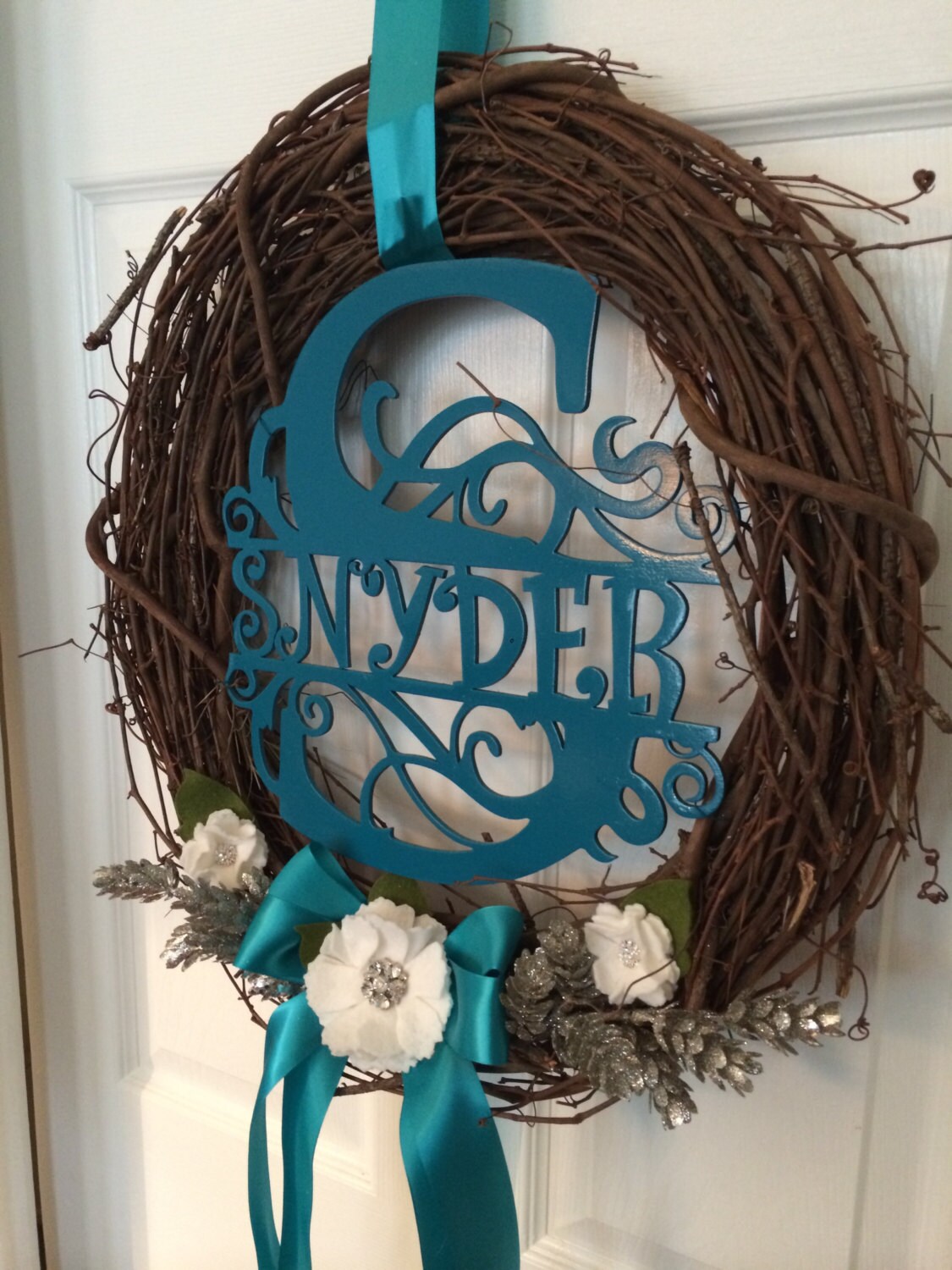 Wreath Custom Wreath Winter Wreath Name Wreath by PipersPansies
