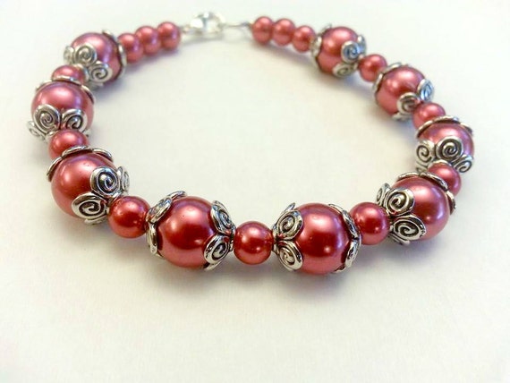 Burgundy Glass Pearl Bracelet, Bridesmaid Bracelet, Mother's Day gifts