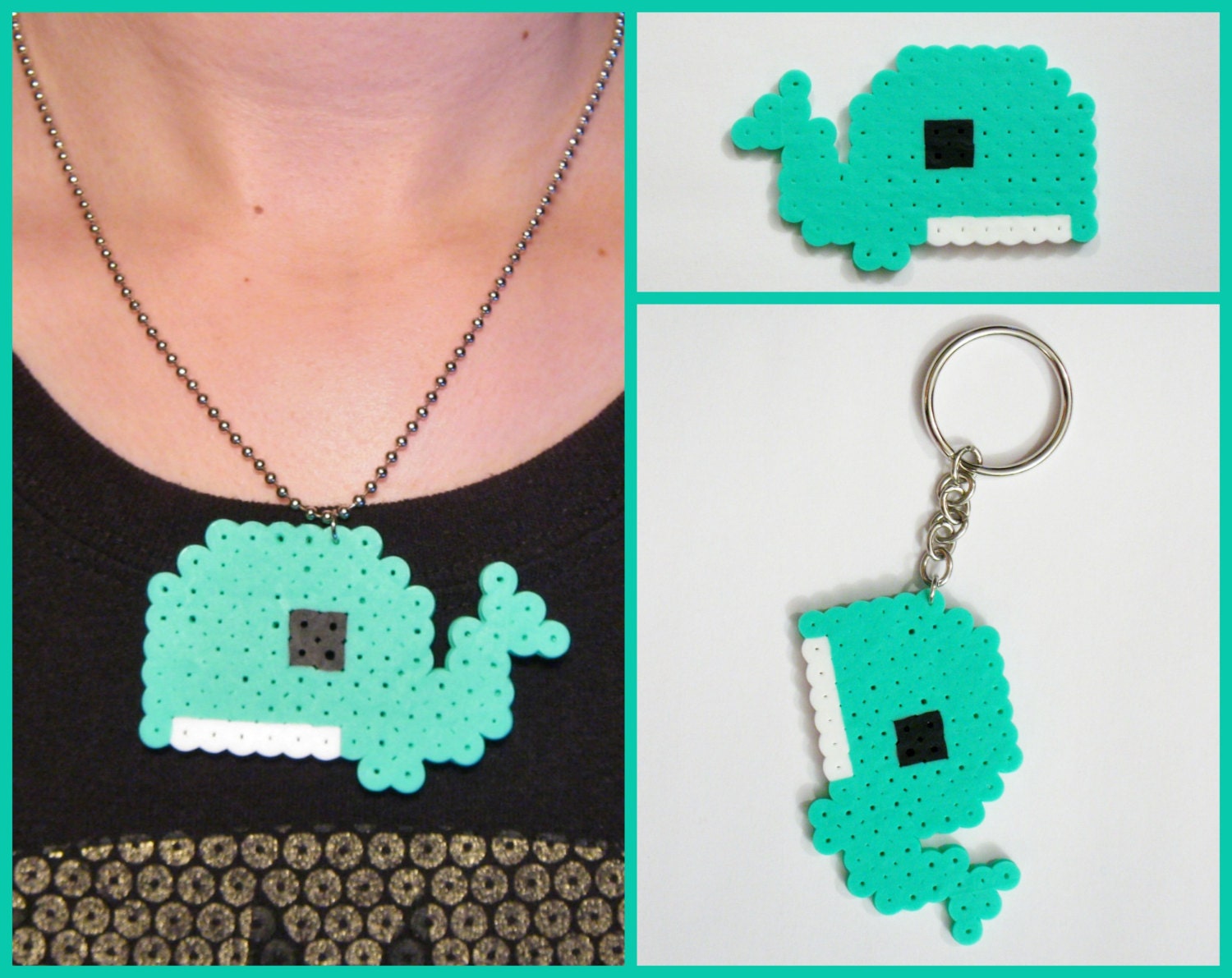Baby WHALE // Teal Blue Seafoam Green Cute Kawaii Perler Beads