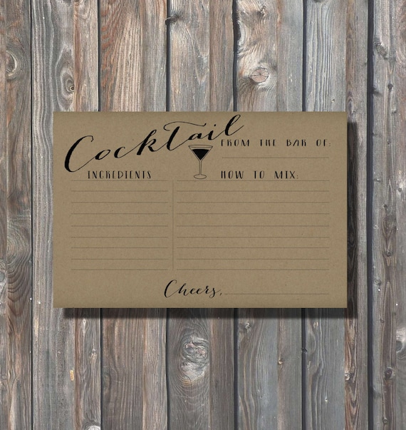 Printable Cocktail Recipe Card 4x6 Cocktail by HappyFiestaDesign