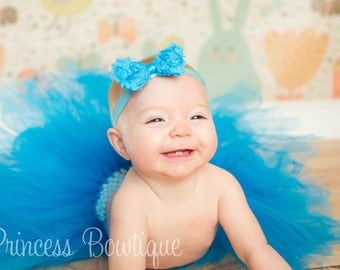 Turquoise Baby Tutu and Headband Set, Dark Blue Baby Tutu, Tulle Tutu For Babies & Headband, Handmade Turquoise Green Blue Little Girl Tutu