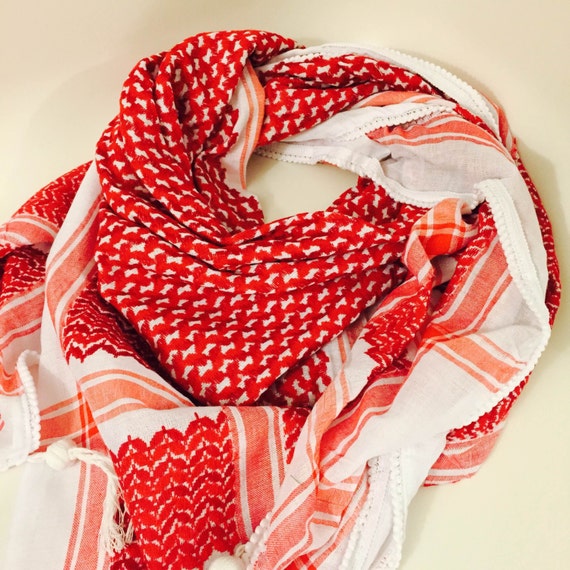 Original Palestinian Red Keffiyeh Shemagh Scarf Arab by Mohavy