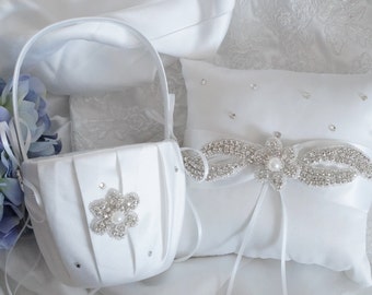 Flower Girl Basket, Ring Bearer Pillow, Wedding Basket and Pillow Set - Style 350