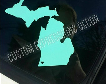 Michigan car decal|Michigan sticker|Michigan decal|Michigan pride decal|Michigan heart decal| vinyl decal|Michigan hometown decal