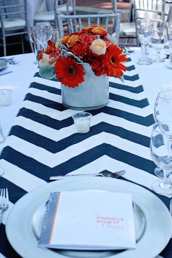 White navy Chevron Runner Print  and in  Table table Navy Wedding  Beautiful runner Large wedding