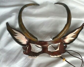 Long Horn and Curled Horn Satyr Faun Goat Antelope Leather Masks