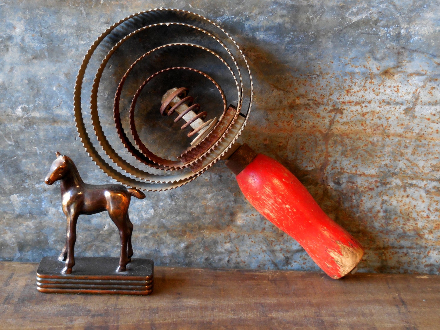 Vintage Horse Curry Comb Chippy Red Handle Great by SawdustGideon