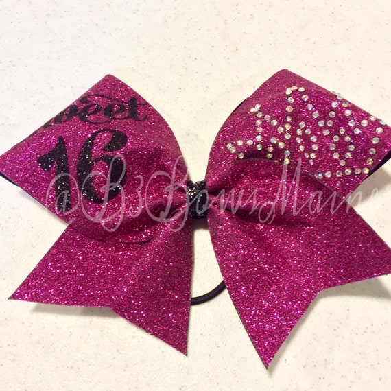 Sweet 16 Tiara Cheer Bow Rhinestone Cheer Bow Birthday Cheer