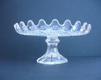 Vintage Pressed Glass Cake Stand with a Fluted Edge Pedestal Cake Stand Vintage Tableware Vintage Serving Vintage Tea Party