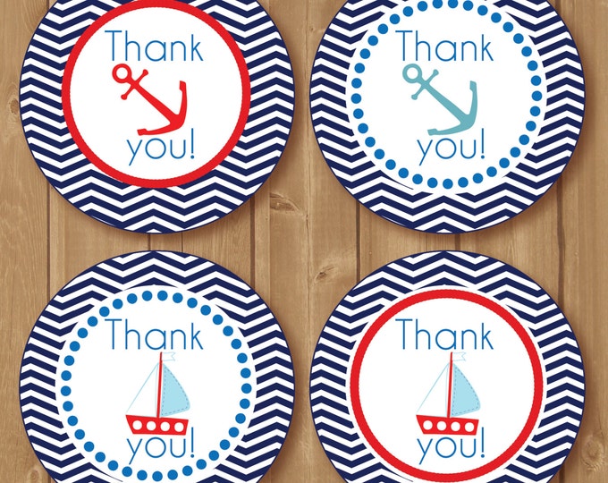 Thank You Favor Tags .Nautical tags. Navy, chevron. Printable Nautical Birthday diy Thank You Tags. Nautical Babyshower. INSTANT DOWNLOAD