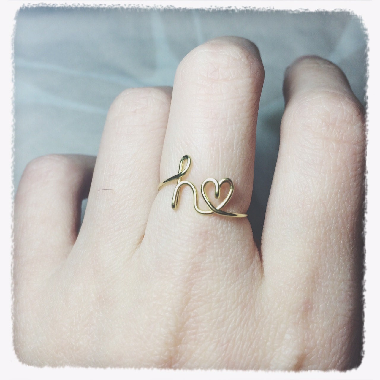 Custom Gold initial heart ring/letter heart by BeadsLearnToRock