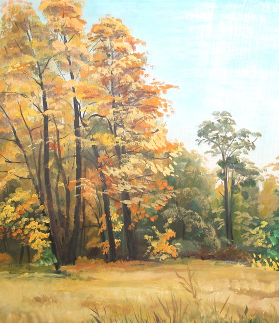 Vintage European art impressionist oil painting forest