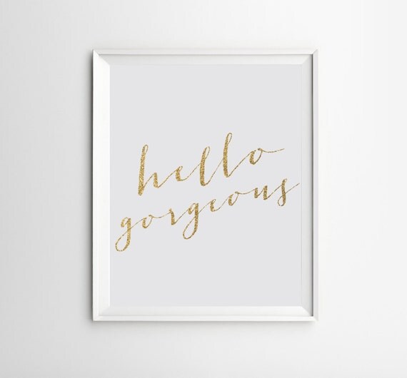 Hello Print, Gold Glitter Decor, Gold Art Decor, Hello