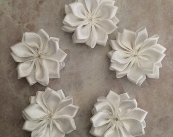 white flowers, small flowers, decrotive flowers, DIY flowers, satin flowers, headband flowers, baby flowers