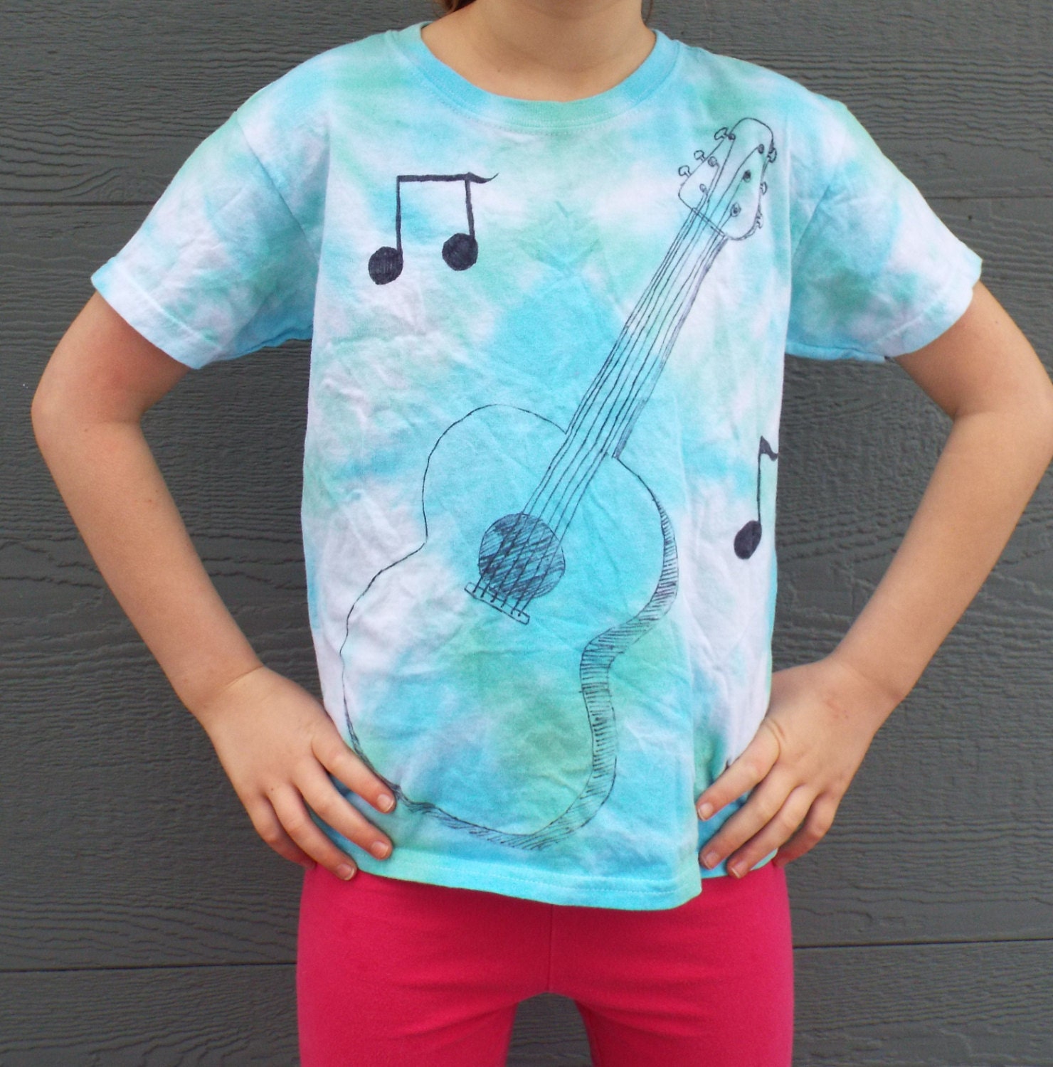 Custom Tie Dye Guitar Shirt Kids Guitar Tshirt Music Note