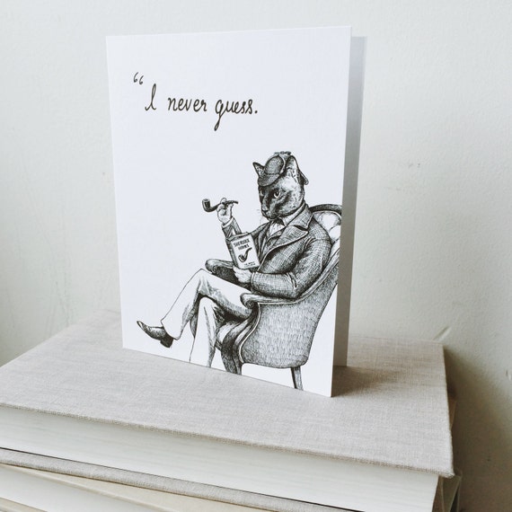 1 X Greeting Card - Sherlock Cat Cats Kitten Detective Mystery Joke Gift # 71024